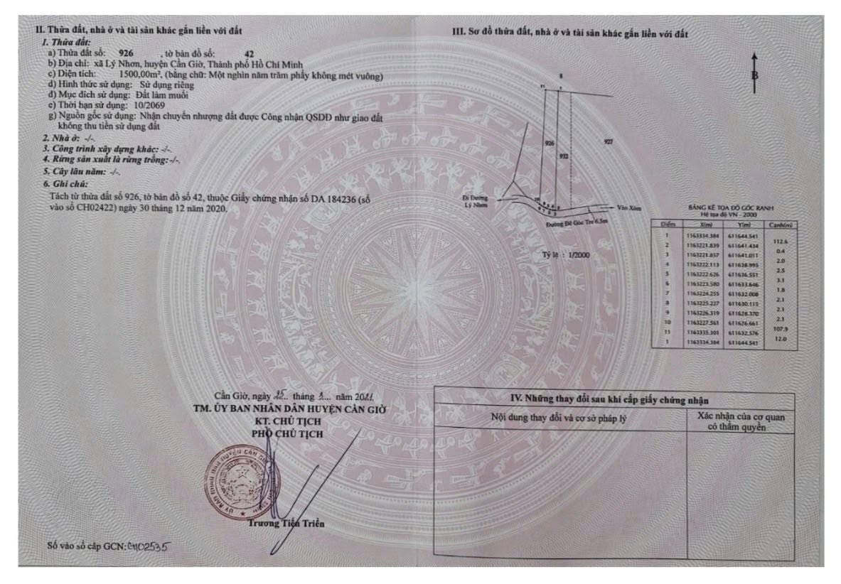Bán lô đất Lý Nhơn , Cần Giờ thành phố Hồ Chí Minh
